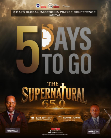 trcorlando's tweet photo. COUNTDOWN: 5 DAYS TO GO || ARE U READY? || GLOBAL MACEDONIA PRAYER CONFERENCE (GMPC) || THE SUPERNATURAL 65.0 || DANIEL OLULEYE &amp; EMMANUEL SAX || JUNE 23RD - 25TH 2026 || 6PM - 7:30PM US ET || 11PM - 12:30PM UK TIME, 11PM - 12:30AM NIGERIA TIME https://t.co/SyFLrZEUSW