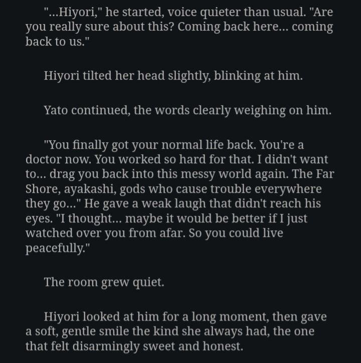 Aikichitoka's tweet photo. Here's a little bit romance... hehe^^

Actually I loved how I portrayed Hiyori being so cute even with only words 😭😭😭

It's from my chapter 4, this is their second time reuniting...

#Noragami #hiyori #yato #yatori #fanficnovel #AU  #webnovel #novel https://t.co/3XDrFw67wm