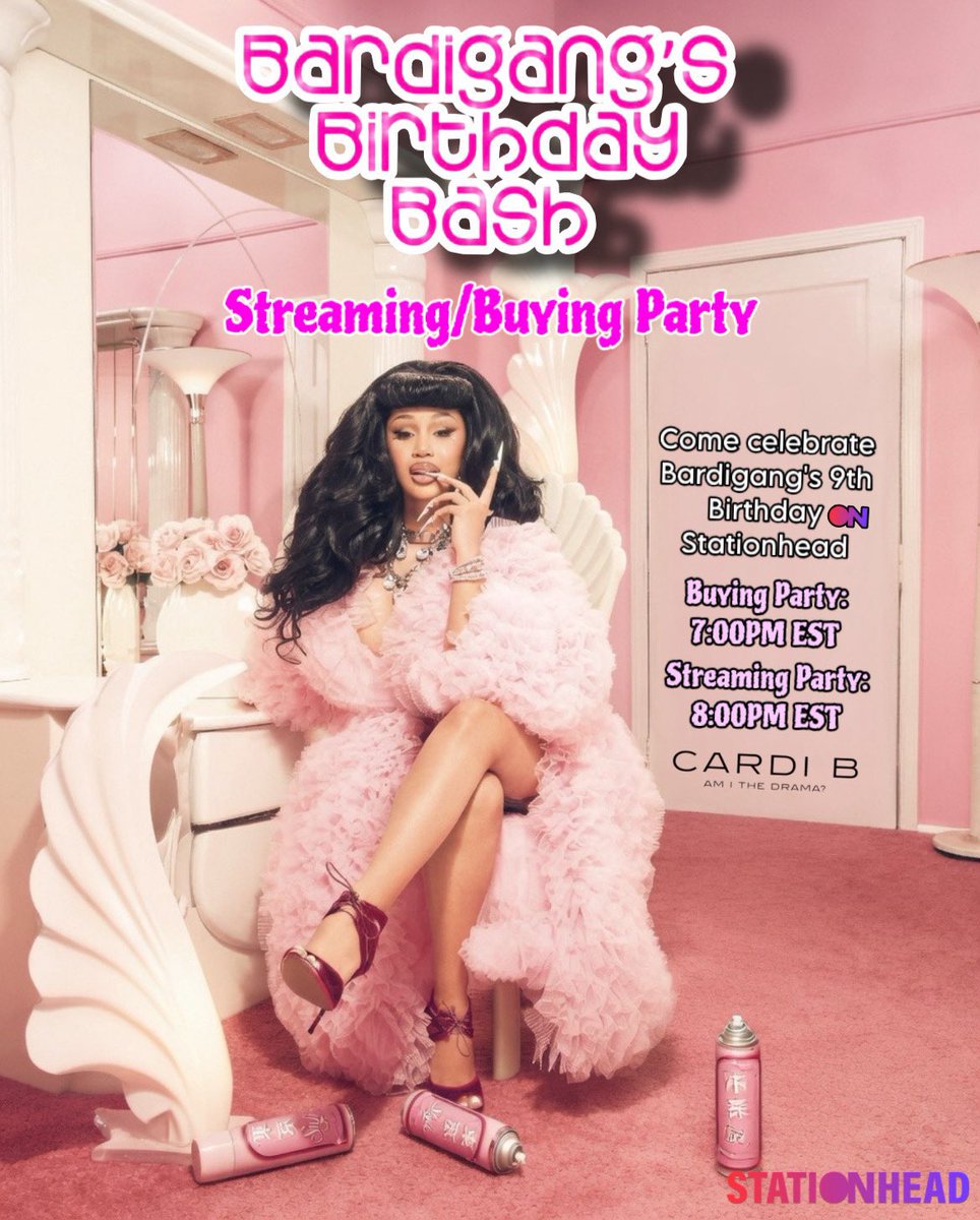 BardiUpdatess's tweet photo. The Bardi Gang Anniversary buying party for “Am I the Drama?” (album and songs) is happening now! 

Remember the streaming party will start at 8pm EST tonight on Bardi Gang Radio’s Stationhead channel. 💗 https://t.co/MNEZ5TBrUY