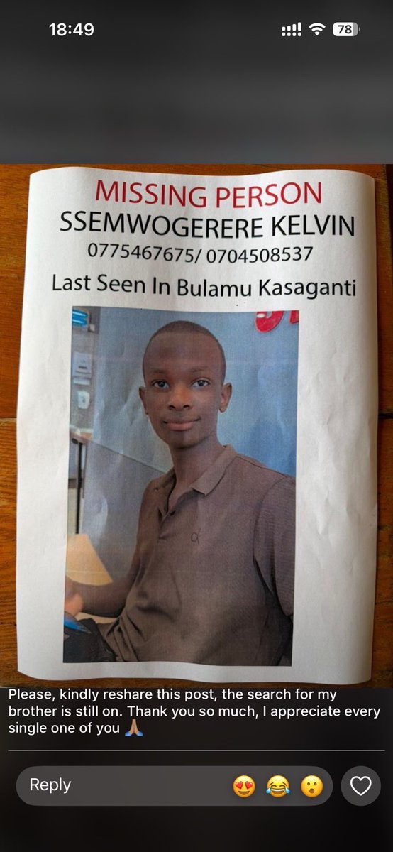 BuweekulaPrody's tweet photo. Alabye ku bro bambi reach out. 
He’s still missing https://t.co/W0wvDeSz13