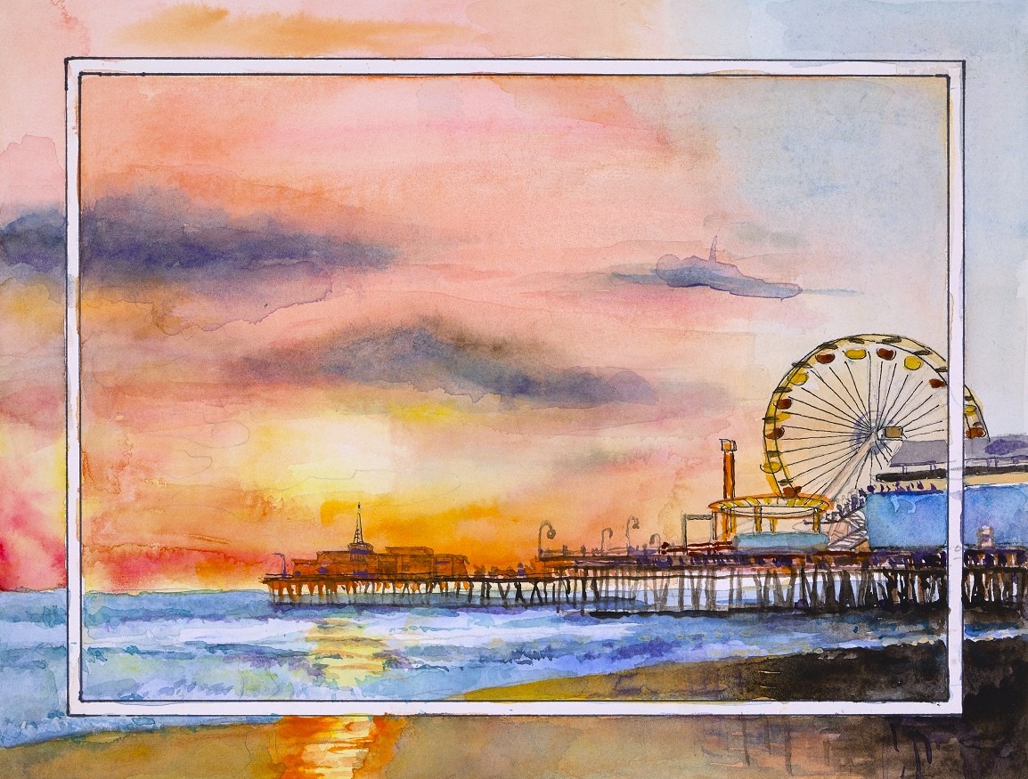 Mcomprender's tweet photo. 'The Healing Journey of Pacific Coast Highway #4', watercolor 
#PCH #SantaMonicaPier  🎡 

#GayleGarnerRoski https://t.co/lxQ1h4B1Lb