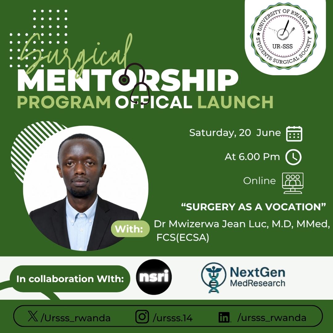 ursss_rwanda's tweet photo. A new generation of surgical leaders is taking its first step toward shaping the future of healthcare.

Join us for the Kick-Off Session of the UR-SSS Surgical Mentorship, Research & Leadership Program 2026  transformative journey designed to equip aspiring surgeons and healthcare professionals with the skills, knowledge, and networks needed to make a lasting impact through:

📍 Mentorship & Career Development
📍 Research & Scientific Writing
📍 Leadership & Professional Growth
📍 Grant Writing & Project Development
📍 Global Collaboration & Networking

We are honored to feature a keynote address by Dr. MWIZERWA Jean Luc (@MwizerwaJeanLuc )on the inspiring topic: "Surgery as a Vocation."

This program is more than a learning opportunity, it is a platform for growth, innovation, and leadership in surgery and global health.

#GlobalSurgery #SurgicalLeadership #Mentorship #Research #MedicalEducation #FutureSurgeons #Leadership  #Networking #URSSS