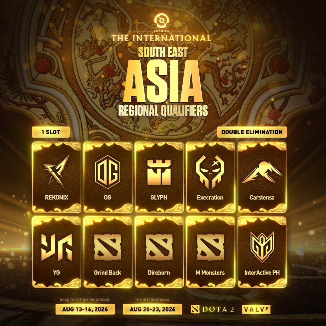 wykrhm's tweet photo. SEA Dota begins its journey towards the Aegis of Champions in < 2 hours as The International 2026 SEA Regional Qualifiers kick off. 10 Teams. 1 Chance. Be sure to tune in. #TI15 #Dota2 https://t.co/rt1i6pur62
