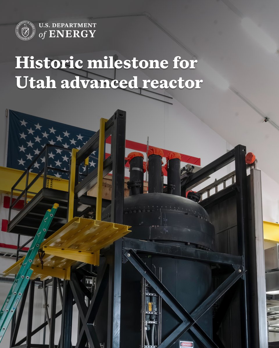 GovCox's tweet photo. BREAKING: @valaratomics' Ward 250 reactor successfully achieved criticality in Emery County, Utah, becoming the first @ENERGY-authorized reactor built outside a national laboratory.

This achievement is a testament to the innovators, builders, and public servants working to strengthen America’s energy future. Utah is proud to be at the forefront of the next generation of nuclear technology.

Read more 👇