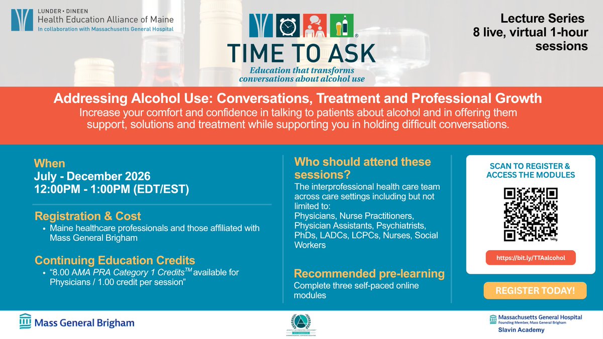 BrighamBEI's tweet photo. Nearly 1/4 of US adults either disagree or don’t know that drug or alcohol addiction is a health condition (@ASAMorg). 

Register for the TTA series to better connect with your patients about unhealthy alcohol use: https://t.co/zeYJM1Z3IL

@MassGenBrighCPD https://t.co/MMqVaP6hcm