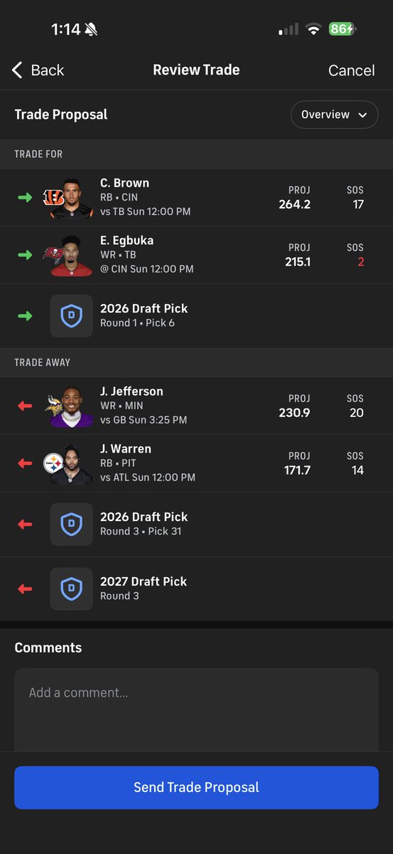 StepkeCarson's tweet photo. @DynastyZack I get top half. And the 2026 is now changed to a 2.07 https://t.co/7RRokiESG1