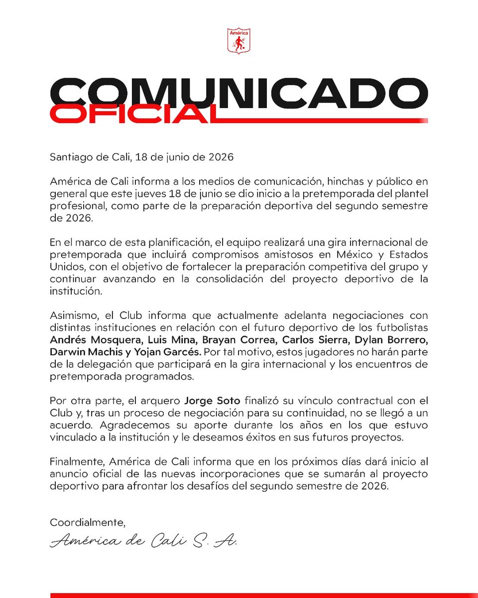 EstDelRecuerdo's tweet photo. Comunicado de prensa @AmericadeCali 
#AIRSports #AIR #AcordInternacionsl #MNZ23🎙️💯 https://t.co/8h57U3gHfd
