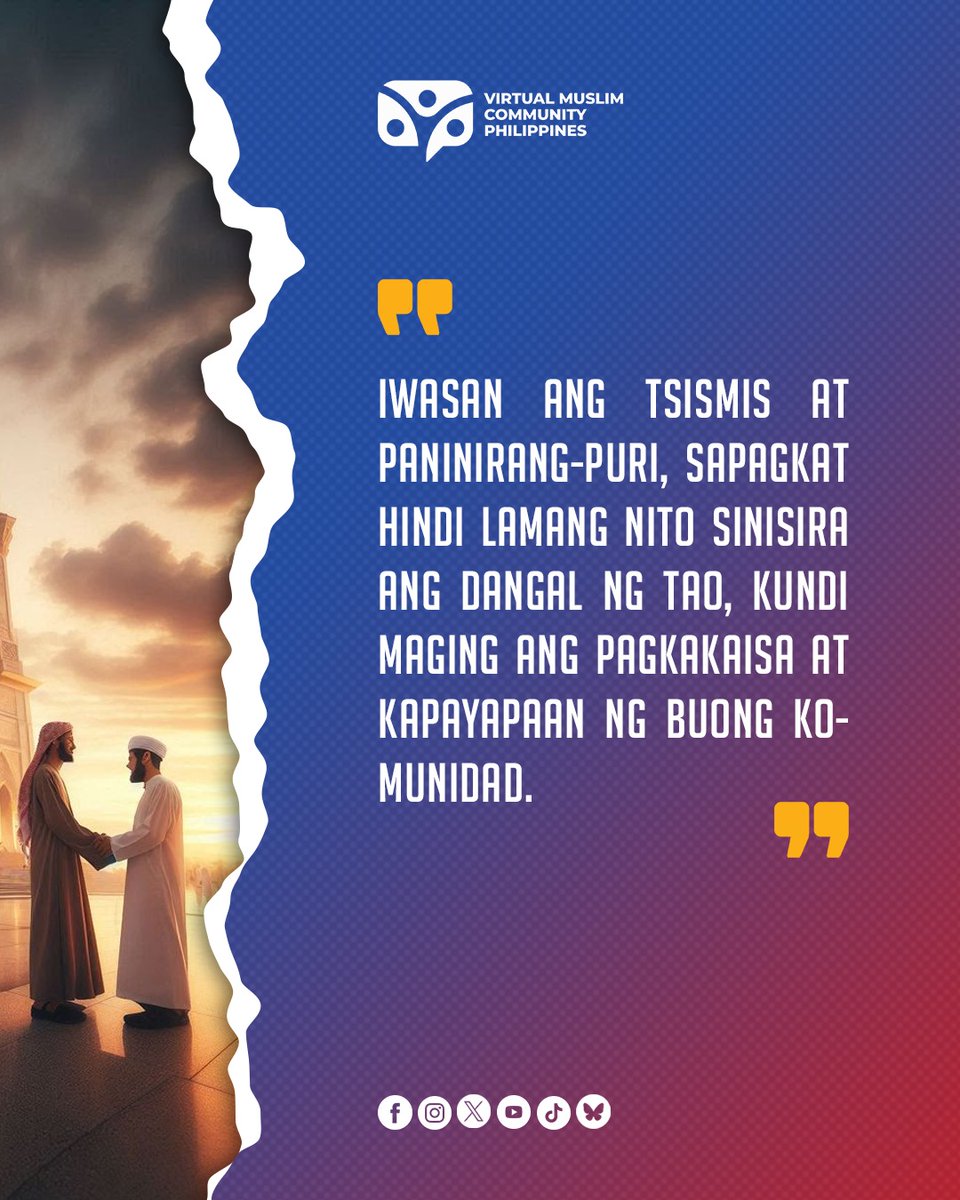 VMCPilipinas's tweet photo. "Iwasan ang tsismis at paninirang-puri, sapagkat hindi lamang nito sinisira ang dangal ng tao, kundi maging ang pagkakaisa at kapayapaan ng buong komunidad."

#vmcphilippines
#vmcpilipinas
#vmcphil https://t.co/6f3flxjxiU
