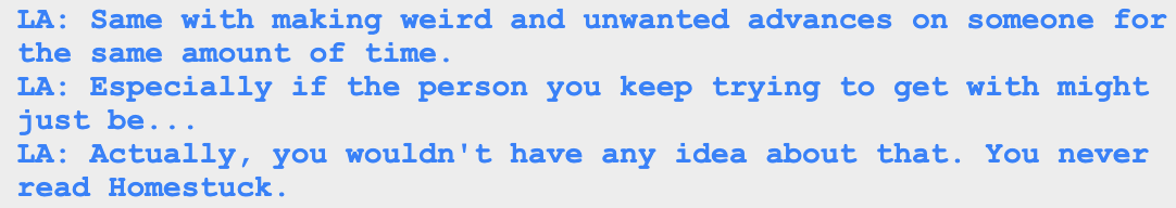 mspfaanon's tweet photo. "when i first read this panel of sburb refresh i thought it was brooke trying to hint at tim that she was gay and homestuck was how she figured that out about herself 😭 i mean i still see her as a lesbian but not specifically because of this scene" https://t.co/hAYDIcvfZL