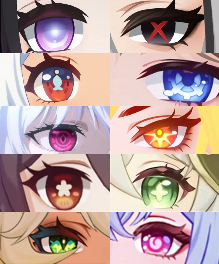 mikogenshinnews's tweet photo. このキャラたちの瞳のデザイン、どれもすごく特徴的だよね。王道の瞳とは全然違ってて個性的！みんなは誰の目か分かる？

#原神 #Genshincool https://t.co/gKYnfTRDuF