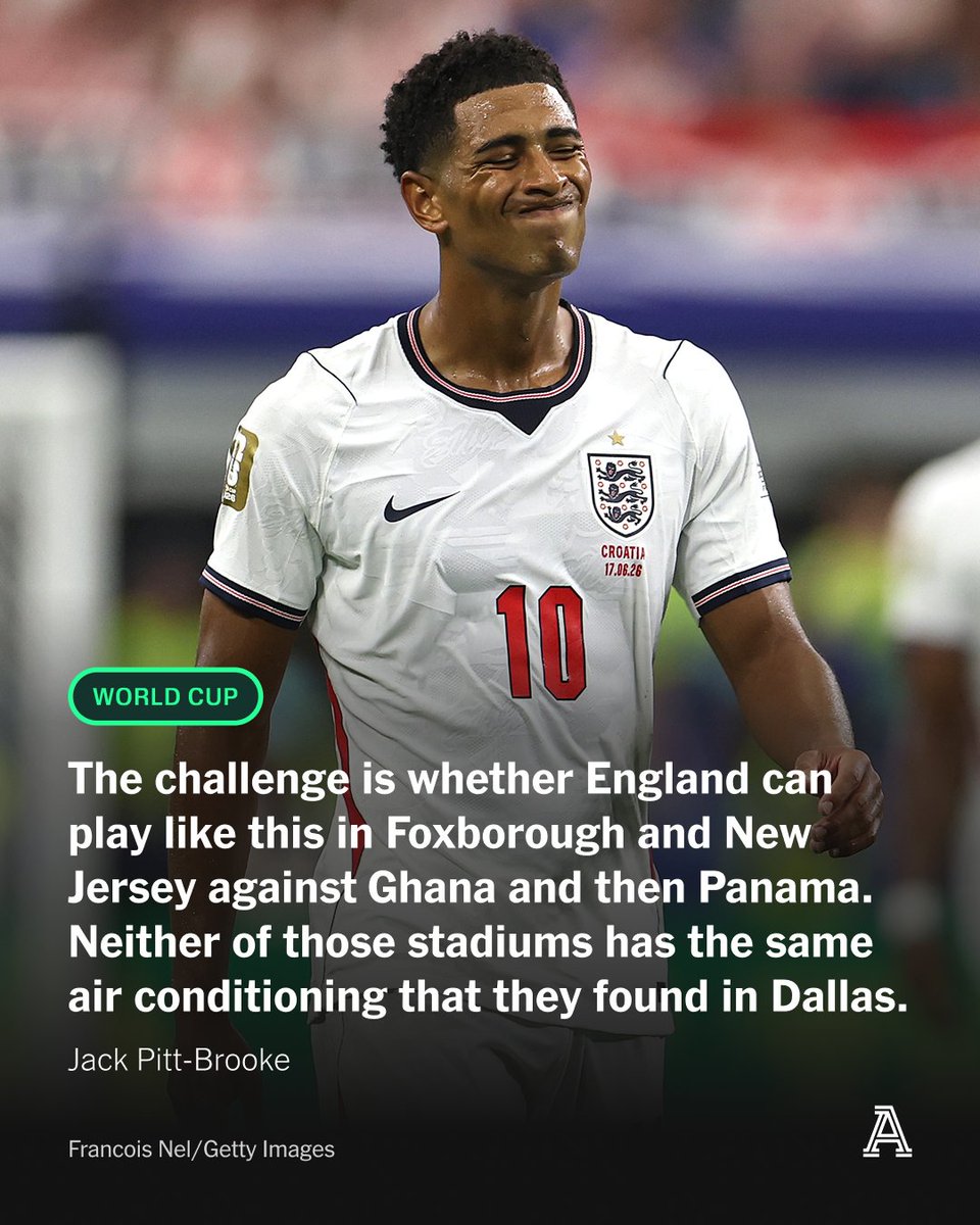 TheAthleticFC's tweet photo. Thomas Tuchel wants England to play ‘Premier League’ football at the World Cup - and against Croatia they did just that.

Only 8 sides out-ran them in their first World Cup matches.
Only 4 covered more ground with 12-15mph sprints.

But while that was fine in air-conditioned Dallas, will it be possible in scorching temperatures later this summer?

📝 @JackPittBrooke 

🔗 https://t.co/NhCY8NPCEZ