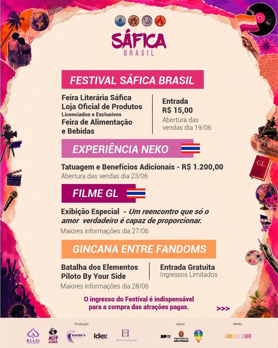 lesbocine's tweet photo. 🚨 ATENÇÃO, FÃS DA NEKO! 

Já imaginou levar para a pele uma tatuagem feita pela própria Neko? 

Durante o Festival Sáfica Brasil, a atriz participará da exclusiva Experiência Neko, que inclui uma tatuagem realizada por ela e benefícios adicionais para os participantes.

A experiência custa R$ 1.200, e as vendas serão abertas em 23 de junho. #NkNaerun