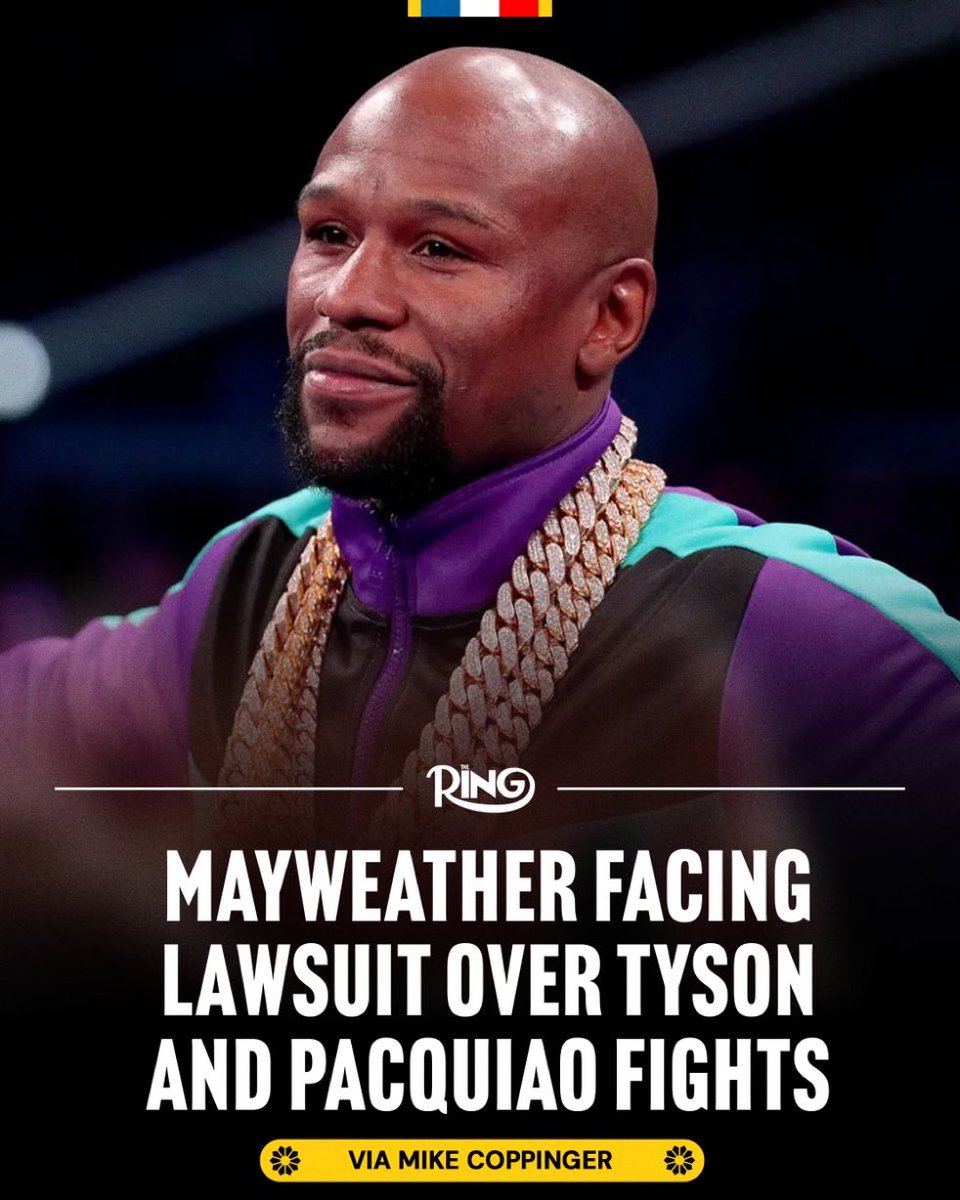 MikeCoppinger's tweet photo. Floyd Mayweather was sued Thursday as promoter CSI seeks repayment of $4.65 million in advances paid to the boxer for a two-fight deal to face Manny Pacquiao and Mike Tyson, according to a complaint obtained by @ringmagazine. CSI is seeking an injunction to block Mayweather’s June exhibition in Greece.