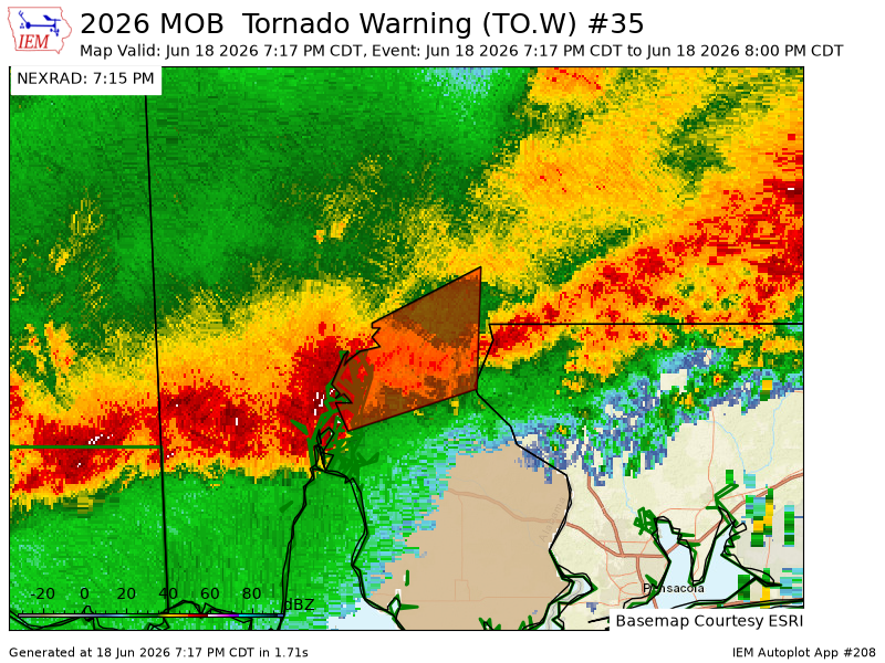 spann's tweet photo. MOB issues Tornado Warning [tornado: RADAR INDICATED, hail: <.75 IN] for Baldwin [AL] till 8:00 PM CDT https://t.co/aK4gDM2ONi https://t.co/T5QlLYXfyS