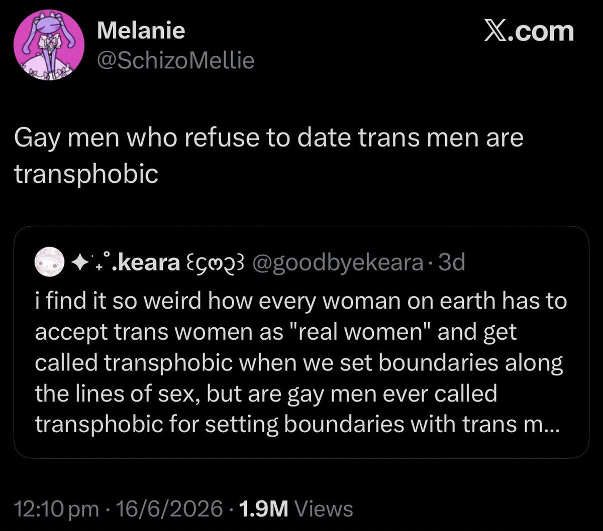 Provokatov's tweet photo. Trans men are women. Gay men don’t date women. https://t.co/EcyHJw7DeO