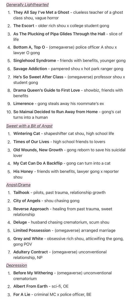 qinanyiyu's tweet photo. Short danmei recs, <200k words! Separated by the general tone whether lighthearted, sweet with some angst, or more pure angst  (+ even shorter stories in reply)

Some I'd rec that are just slightly longer: Restricted Area, Your Distance, Blue Moonlight https://t.co/VspQ40DfO7