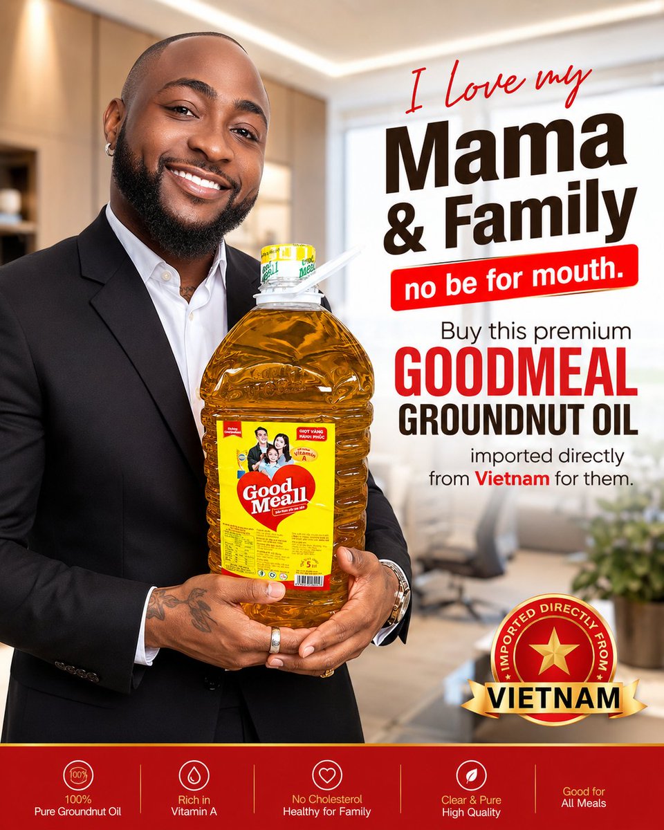 chumzylee33's tweet photo. 🌟 GOODMEAL PREMIUM GROUNDNUT OIL – WHOLESALE SALES 🌟

🥜 Imported Directly from Vietnam 💯 Zero Cholesterol ✅ Rich in Vitamin A ✅ Pure, Healthy &amp; Nutritious ✅ Suitable for Cooking, Frying, and Commercial Use

WHATSAPP: 08053988217. @davido @djkaywise
@KrissDaniel_
@GWR https://t.co/6oU1dRFisY
