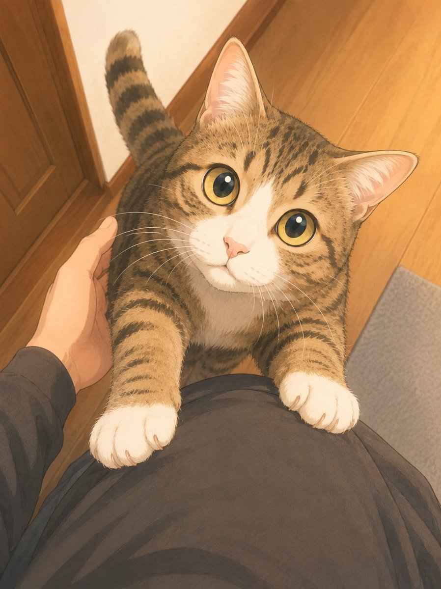 sunachich's tweet photo. おとにゃんのルーティン（私限定）
①飼主を見上げます。時々甘えた声を出します
②飼主が跪くと素早く肩に手をかけて登ってきます
③飼主が疲れて下ろすまで下りません（約5kg）。そして暑い

#保護猫 #里親 #兄弟猫 #キジトラ #キジシロ #猫のいる生活 #猫好きさんと繋がりたい #猫 #CAT https://t.co/YJRUZ9KDNr