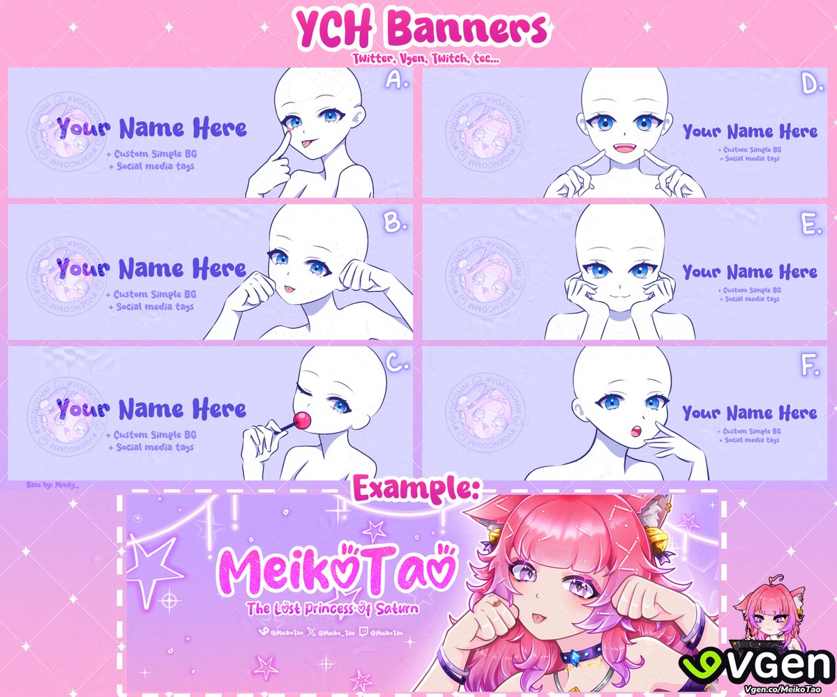 Meiko_Tao's tweet photo. [NEW] ✨YCH Banners for X, Twitch, Vgen, Etc... 
- Commissions open through my Vgen🩷

🔗https://t.co/b2MKcsUpvm

﹂💖&amp;🔁Appreciated!
base by: Mivily_ 
︶꒷₊˚✦꒦︶꒷˚₊ଓ 
#Vgen #VgenOpen #VgenComm https://t.co/faWXYAU8VR