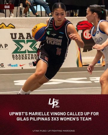 utakpusomaroons's tweet photo. PARA SA BAYAN ✊🏻🇵🇭
UP Fighting Maroon senior Marielle Vingno called up for Gilas Pilipinas 3x3 Women’s Basketball Team
#UtakPuso
#UPFight
#MarielleVingno
#UPWBT https://t.co/Qpf39FukKz