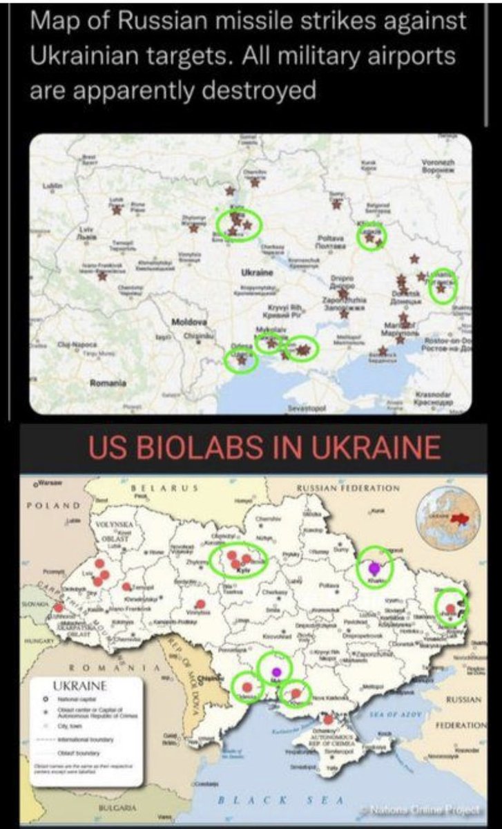 TonyMoonLander's tweet photo. @liz_churchill10 @TulsiGabbard Feb 28, 2022 screenshots. 
Always thought these markings on both maps were related. 

And:

“Victoria Nuland (Under Secretary of State for Political Affairs) testified about biological research facilities in Ukraine on March 8, 2022.” https://t.co/HDXbfFwSsV