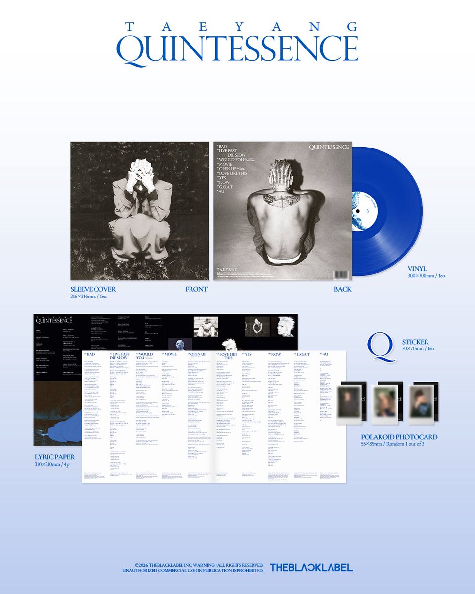 LongplayPlern's tweet photo. [Pre-order]
TAEYANG - [QUINTESSENCE] LP

1890 บาท (รับมัดจำ 900 บาท)

*ราคารวมกลับ✈️ และส่งในไทย
*เปิดรับพรีจนกว่าสินค้าจะหมด
*Release 20/07/2026
#แผ่นเสียง #ตลาดนัดbigbang #ตลาดนัดtaeyang https://t.co/pCU4WKYcss