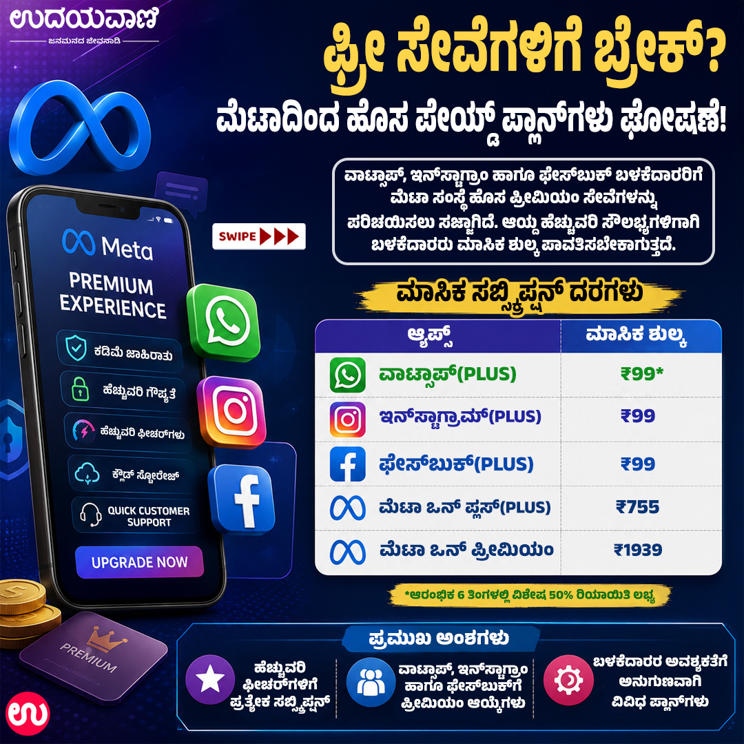 udayavani_web's tweet photo. ಇನ್ಮುಂದೆ WhatsApp, Instagramಗೆ ಮಾಸಿಕ ಶುಲ್ಕ? ಇಲ್ಲಿದೆ ಸಂಪೂರ್ಣ ಮಾಹಿತಿ
#Udayavani #Meta #MetaPremium #WhatsAppPlus #InstagramPlus #FacebookPlus #MetaOne #SocialMedia #TechNews #DigitalUpdate #SubscriptionPlans https://t.co/XjAkt28Wcv