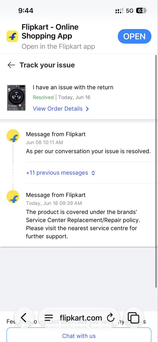 iamjyrj's tweet photo. @flipkartsupport listen scamkart @LGIndia already mailed to your flipkart brand manager Mr rahul saxena for return or replacement of my lg washing machine as the damaged was done during transit. So acknowledged the issue and do needful @ConsumerReports @jagograhakjago https://t.co/ksPY05Tcsu