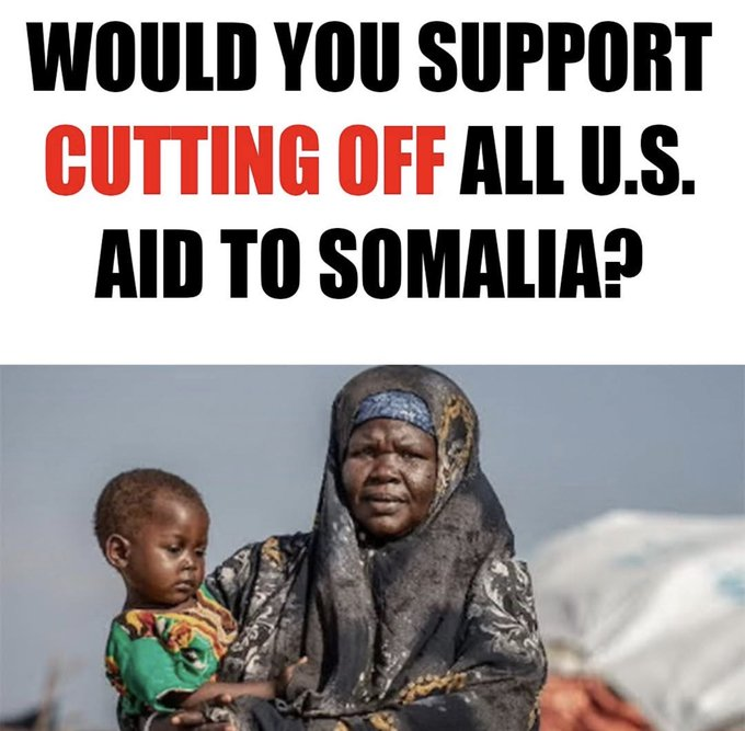 IRINAnrm's tweet photo. WOULD YOU SUPPORT CUTTING OFF ALL U.S. AID TO SOMALIA? https://t.co/x8clTB9ZXg