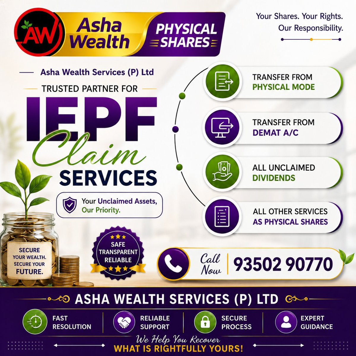 physical_shares's tweet photo. Recover what’s rightfully yours. From IEPF claims to unclaimed dividends, physical &amp; demat transfers—we simplify every step. Secure. Reliable. Transparent. Call us today! #IEPF #PhysicalShares #Demat #ShareRecovery #AshaWealth #FinancialServices https://t.co/Ryv7XjfJb8