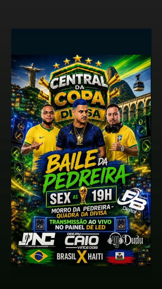 dj__dudu's tweet photo. 🚨🇧🇷 É AMANHÃ ! 🇭🇹🚨

Baile da Pedreira na Central da Copa! 🔥⚽️ Brasil x Haiti, transmissão ao vivo no telão e aquele baile que só a Pedreira sabe fazer! 🎶💥 #CentralDaCopa #BaileDaPedreira #BrasilxHaiti #Sextou https://t.co/M5tCGH4fQm