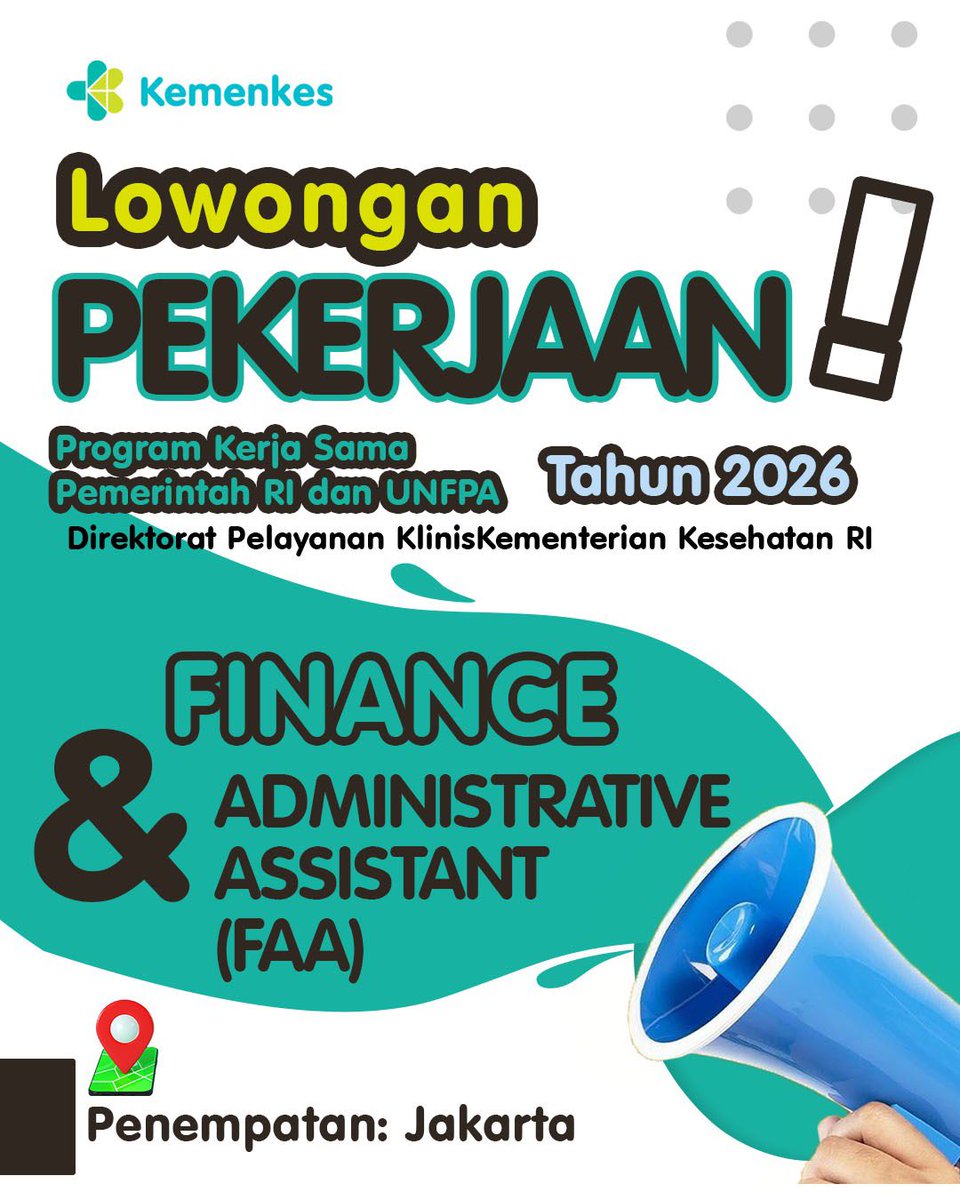 KemenkesRI's tweet photo. LOWONGAN KERJA 🔊

Hai #Healthies, siapa yang lagi cari peluang baru? 

Ada lowongan Finance &amp; Administrative Assistant nih buat penempatan di Jakarta! https://t.co/qqaMYWVupG