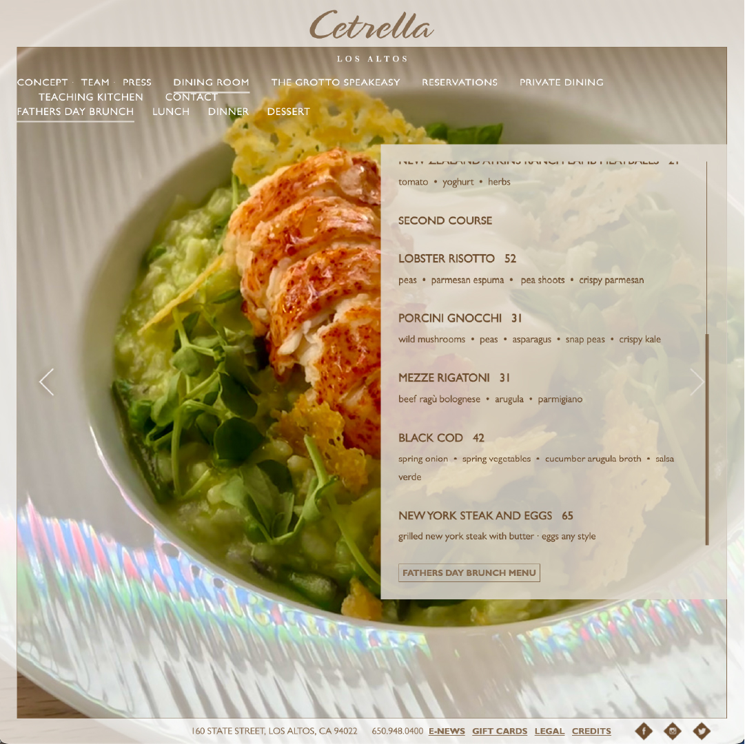 CetrellaLosAlt's tweet photo. Fathers Day Dining at Cetrella
Sunday, June 21, 2026
Brunch 11:30-2:00 
https://t.co/HsqaE7R3A7

Dinner   5:00-8:30 
https://t.co/gKbPNxwyYa

BOOK https://t.co/qsQCZVuEBH

#fathersday2026 #happyfathersday #siliconvalleydads #losaltos #restaurants #restaurantsnearme #finedining https://t.co/whvflO2dvj