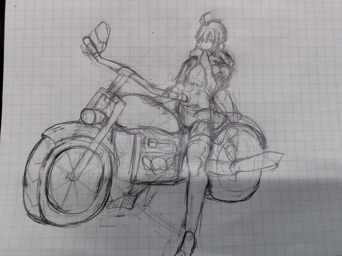 _ruru_D_'s tweet photo. 久々のアナログ
レイヤー分けられないの不便ですね。服が描けません。

エーテルカーレースはこんな…こう…デカいバイクでいきます。
ボスホスみたいな感じの… https://t.co/QEhUBn47yk