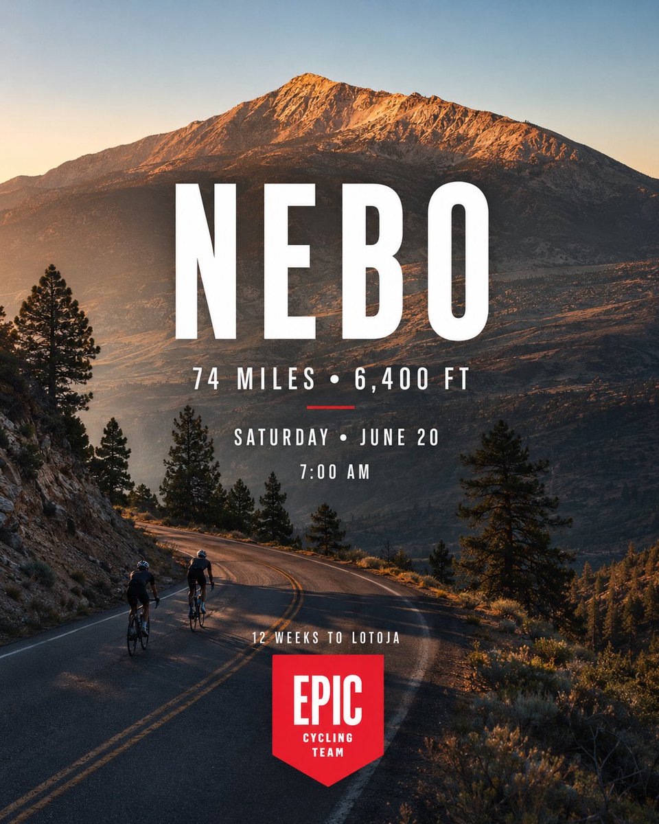 EpicCyclingTeam's tweet photo. GROUP RIDE – Nebo w/ options from Gene Hillman Recreation Complex in Payson, Sat June 20. Meet-up at 6:30 – 6:45, roll @ 7.
Ride info, RSVP:
web – https://t.co/fopGDeKBsD
app – https://t.co/huAANUViqF https://t.co/5GZx8L0voj