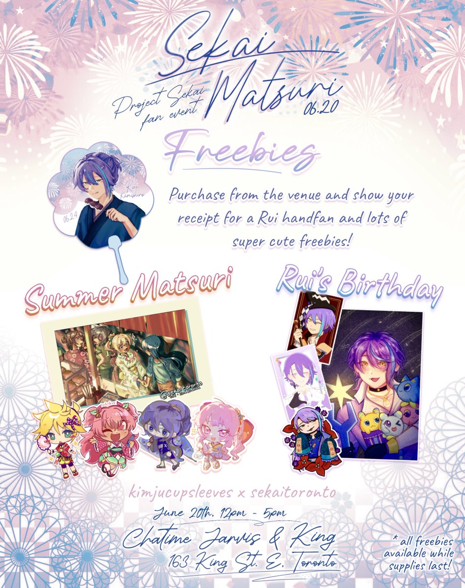 SekaiToronto's tweet photo. We’ve collaborated with our friends @kimjucupsleeves in the US for our freebies by a combination of artists from our events! They’ll be available at our event and theirs in NY and Cali this weekend 🎉

📍Chatime Jarvis &amp; King, 163 King St E. Toronto
🗓️ Saturday, June 20, 12-5pm https://t.co/HWf2rCcoF1