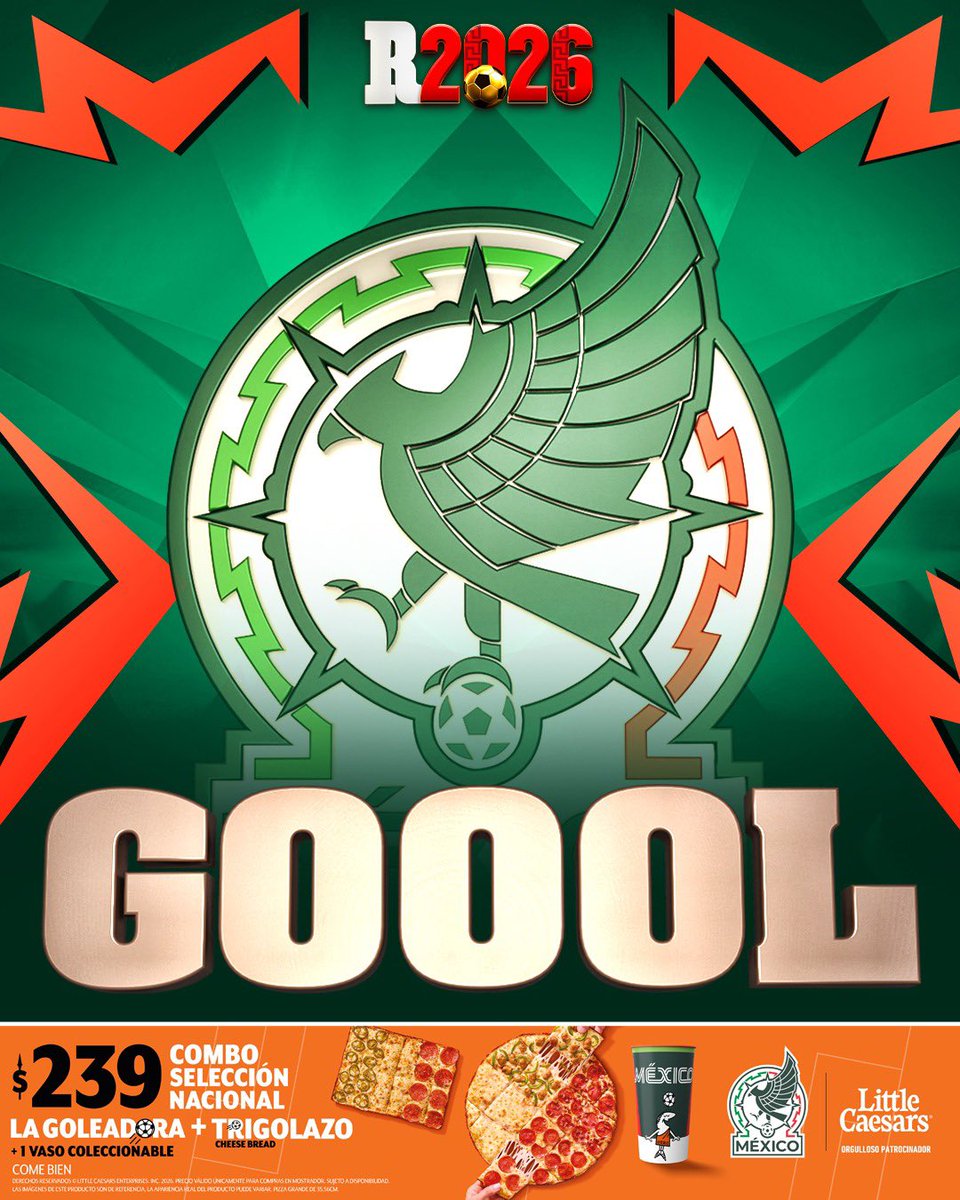 record_mexico's tweet photo. ¡GOL! ¡GOL! ¡GOL! 
¡TRIGOLAZO! ⚽ ¡GOL DE LUIS ROMO!

La Selección Nacional anota el primer gol y explota todo el país. Y para seguir celebrando, es momento ir por el Combo Selección Nacional. La Goleadora + el Trigolazo de #LittleCaesars 🍕 #PizzaPizza
#Goleadora

@littlecaesarsmx