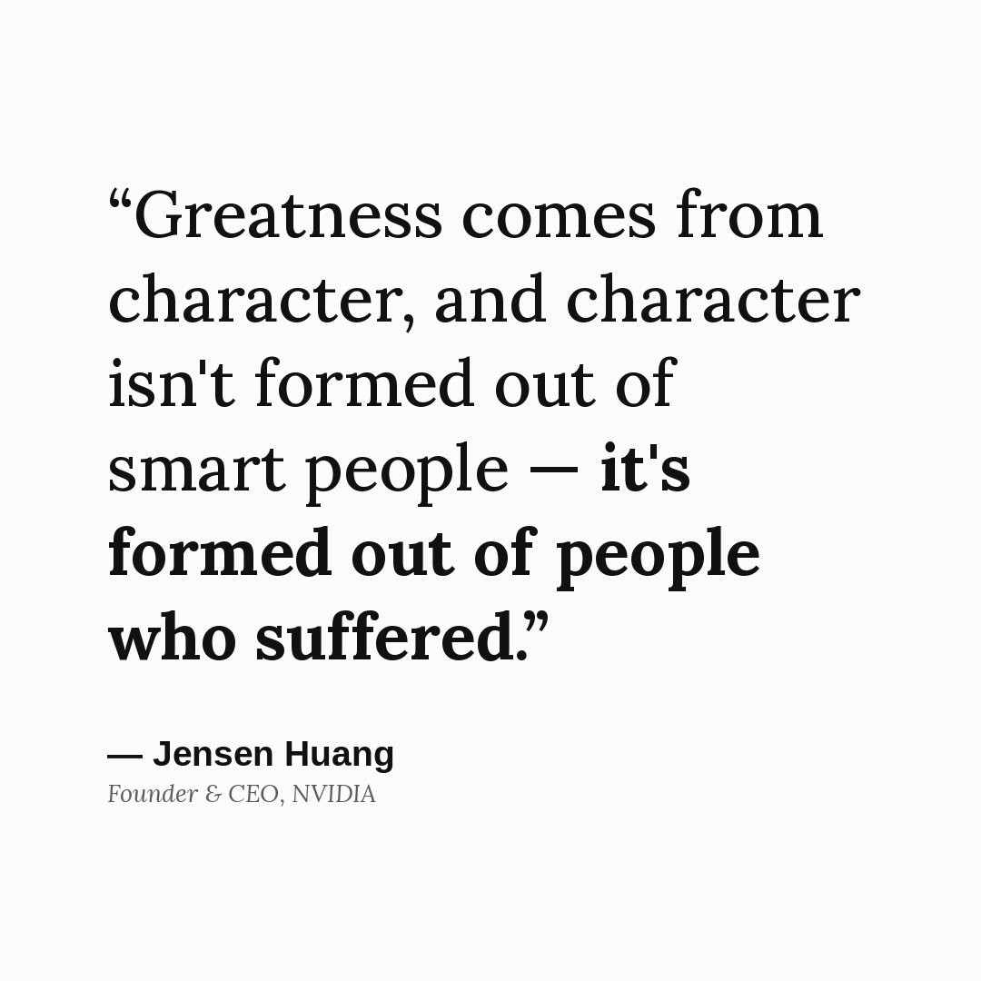 StartupWisdom_'s tweet photo. Jensen Huang on how to achieve greatness: https://t.co/ULRcULhnBZ