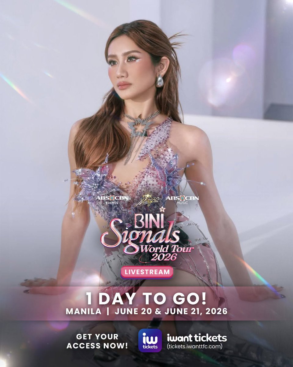 ABSCBNpr's tweet photo. The countdown is almost over, BL♾️Ms! The BINI SIGNALS WORLD TOUR - MANILA kicks off tomorrow! 🌸 Experience another core memory with our best girls! ✨🥹

Grab your LIVESTREAM ACCESS now via iWantTickets!

🎟️ https://t.co/zvWwciS5h1

#BINI #BINISignalsWorldTour2026 https://t.co/c3oiexukvf