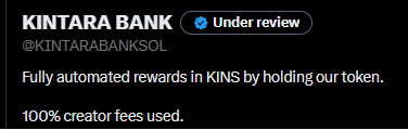 KINTARABANKSOL's tweet photo. Bluecheck is under review, once its processed 

I will announce the new feature for our bank, which will benefit people who truly want to hold ( no not staking ) it will also be 100% automated.

$KINTBANK stays building.

J6TtT26bn1rw2oSG1L64ezmKjF4Zx6ghoYiLusZ5pump https://t.co/dxjsPIXV3F