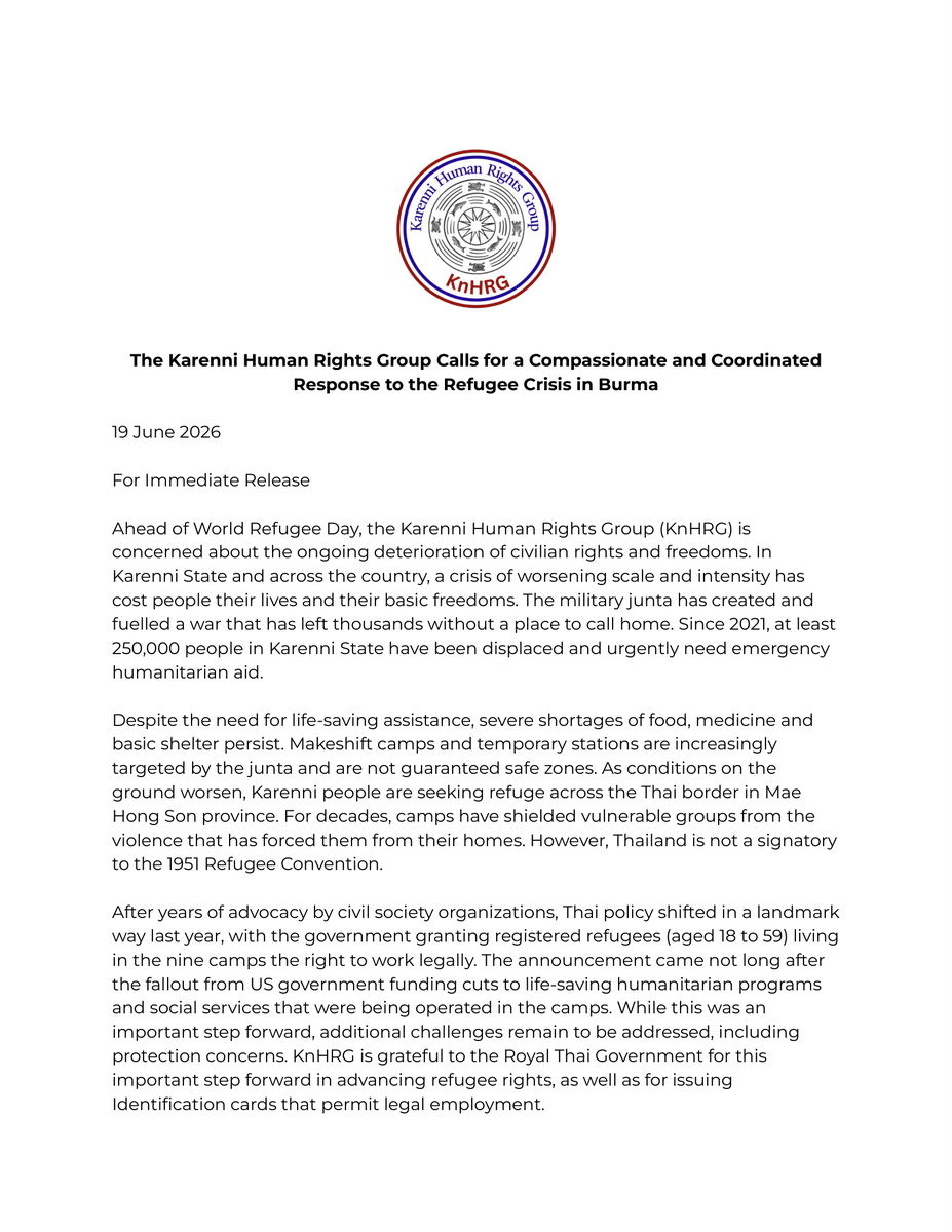 KarenniHR's tweet photo. Ahead of #WorldRefugeeDay, KnHRG reiterates that refugee rights are human rights. We call for a compassionate, coordinated effort to ensure they are protected and that their dignity is upheld. 

👉Our statement in full: https://t.co/wNIGy5IDbQ https://t.co/X3oD5TDQ0m