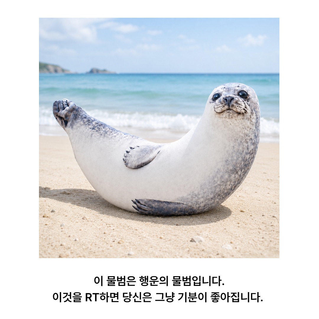 gul_gang_'s tweet photo. 이 물범은 행운의 물범입니다.
이것을 RT 하면 당신은 그냥 기분이 좋아집니다.