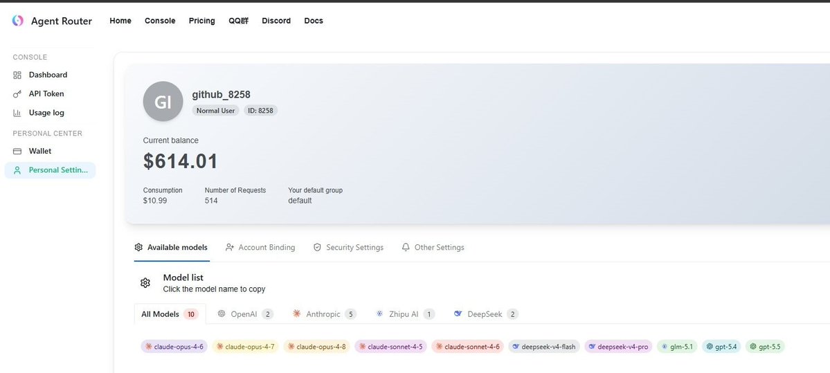 dr_ix_'s tweet photo. Agent Router muncul lagi nih model Opus 4.8, bisa dipake di VSCode, 
gas cobain yang belum coba

Gratis $150 credit agent router : 
https://t.co/xGB6qGd4V1
sign up pake akun github 
bisa buat dipake untuk akses model claude

caranya create dulu API key lewat menu API Token, 
terus lanjut install ekstensi Claude Code di VSCode, 
abis itu ubah C:\Users\{usermu}\.claude\settings.json jadi :
{
  "env": {
    "ANTHROPIC_BASE_URL": "https://t.co/8OBOIg5a1T",
    "ANTHROPIC_AUTH_TOKEN": "{api key agentroutermu}",
    "ANTHROPIC_API_KEY": "{api key agentroutermu}"
  },
  "model": "opus[1m]"
}