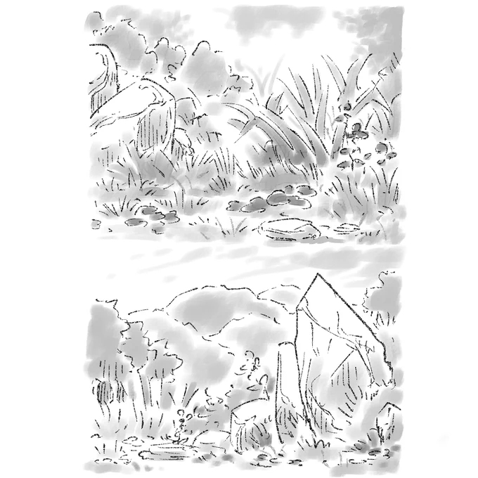 背景練習です
草の描き方を変えました 