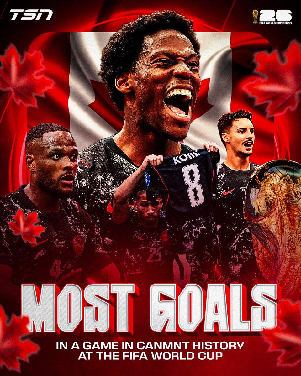 TSN_Sports's tweet photo. HISTORY IN VANCOUVER 🙌

Canada's 6️⃣-goal performance vs. Qatar marked the highest-scoring game by #CANMNT at the #FIFAWorldCup EVER. 😳 https://t.co/gItK7dvWQy