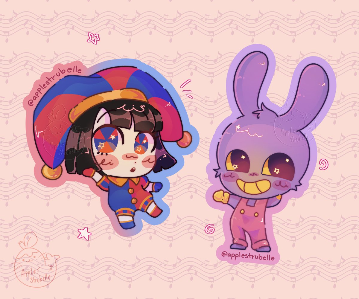 appleStrubelle's tweet photo. Some designs I made as freebies for the theatrical release of the last chapter of  #theamazingdigitalcircus :3 
#tadc #tadcep9 #chibi #stickers https://t.co/pwPuYLWPk1