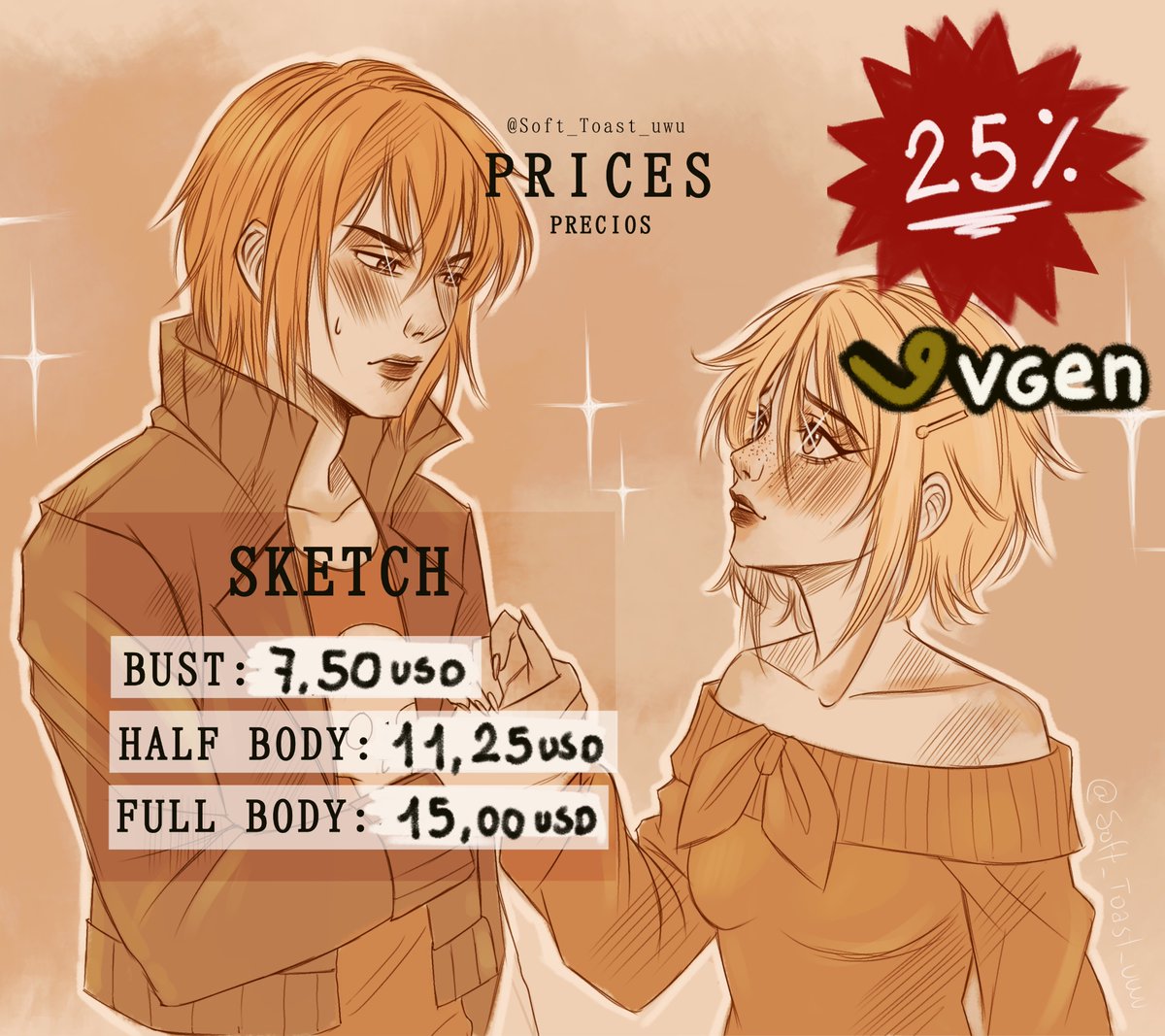 SoftToast7's tweet photo. Holi 💕
Gente guapaaa uwu ✨
¡¡¡Ya está aquí el verano!!! ☀️
Waaaa uwu 💖
Por lo mismo :3 … Ofreceré un descuento en Vgen!! 🎉
25% de descuento a TODO! 💸
TAT: 1-3 semanas
Slots: 5 full render, 5 sketches 
Felices vacaciones 🫶
Bye~ 🍞

https://t.co/NydOCFCahX https://t.co/DUs8GXpLLZ