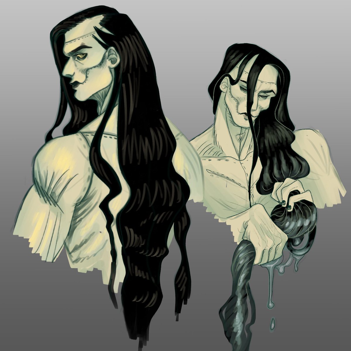 skeleburger's tweet photo. Saw an art with an extra long haired creature and wanted to try it on my own <3 #Frankenstein https://t.co/StEaCRqTRH