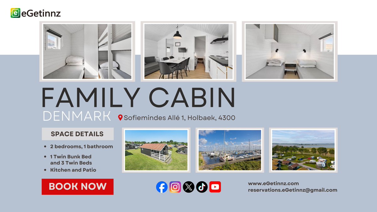 eGetinnzUSA's tweet photo. https://t.co/whw2IDz4D1 | Denmark Family Cabin π©π°π²
Two-bedroom cabin with kitchen and patio in peaceful Holbaek. π©
π Book via https://t.co/whw2IDz4D1
#eGetinnz #TravelWithEGetinnz #BookWithEGetinnz #DenmarkStay #Holbaek #FamilyTravel #TravelInternational https://t.co/ABBs25zfU2
