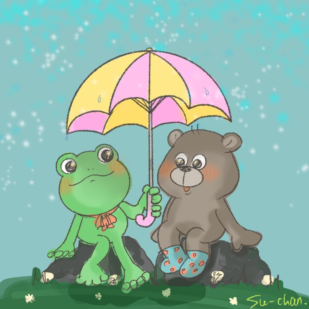 Deppa_su_chan's tweet photo. もうすぐ雨が降り��う☂️
#イラスト #カエル #くま #雨 https://t.co/bNtBIjgJLD